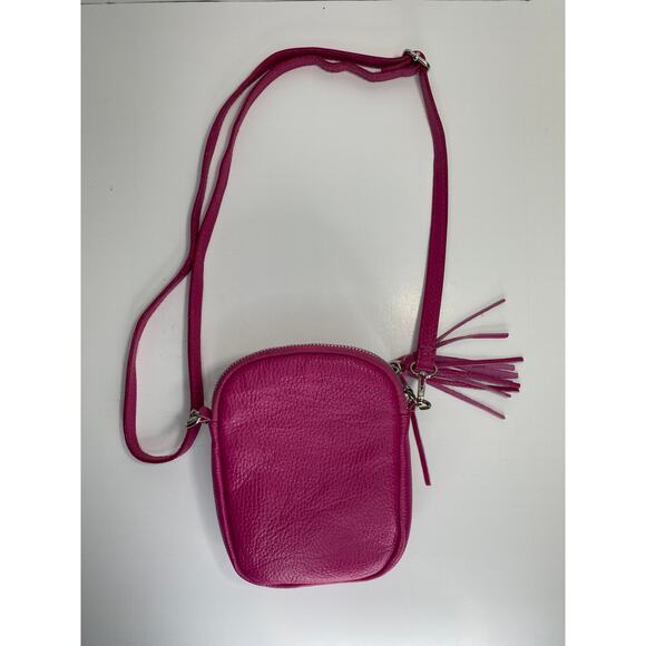 GENUINE LEATHER BORSE IN PELLE small fuchsia crossbody bag made in italy - Picture 2 of 8